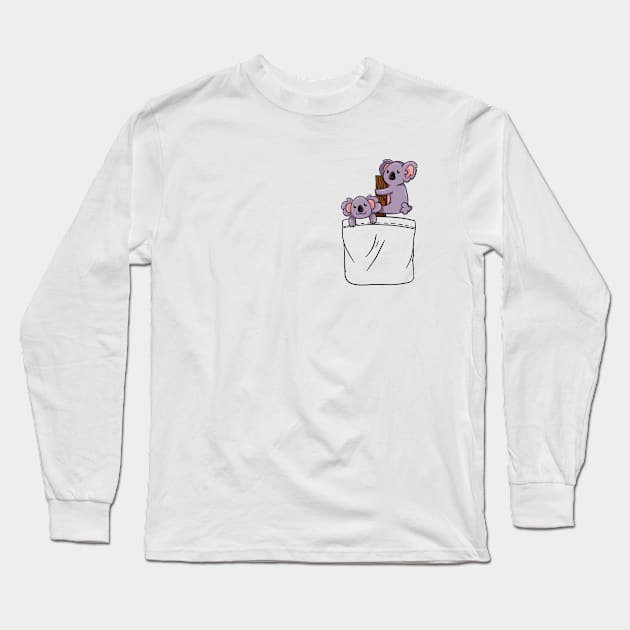 Kawaii Cute Koala Pocket Shirt Long Sleeve T-Shirt by theglaze